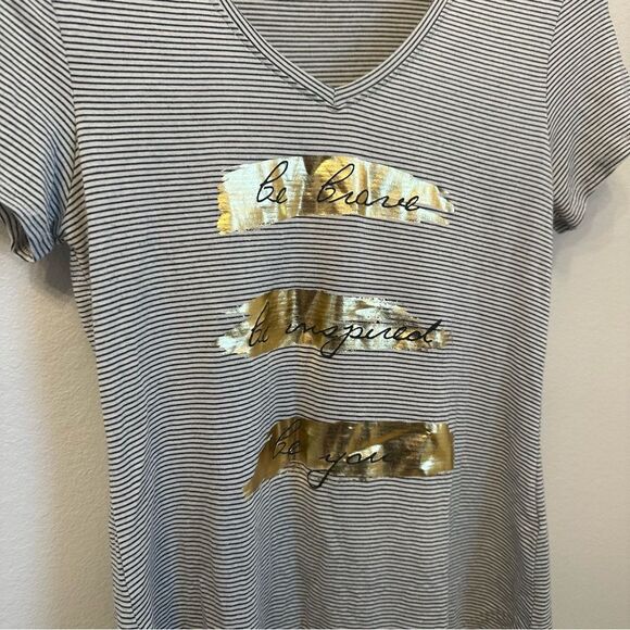 Apt. 9 Black and White Striped Graphic Tee with Gold Accents - Picture 2 of 3
